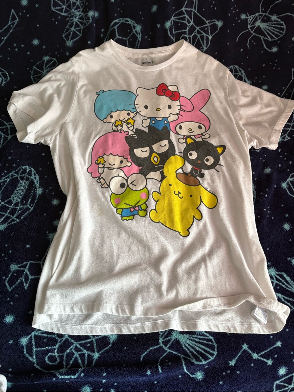 Old Navy White Sanrio Character Tee with Multicolor Prints